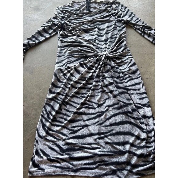 Michael Kors Sz XS Woman Black White Zebra Animal Print Cap Sleeve Dress Stretch - Picture 2 of 16